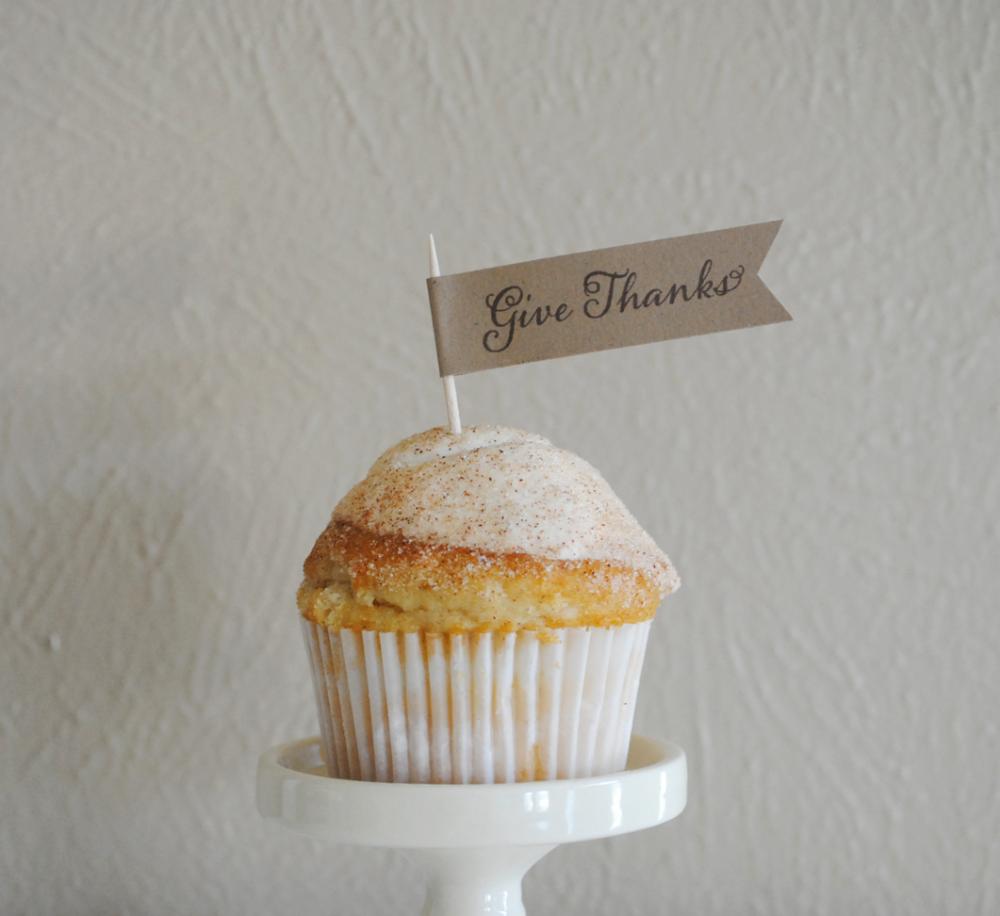 Give Thanks - Thanksgiving Cupcake Flags - Set Of 12
